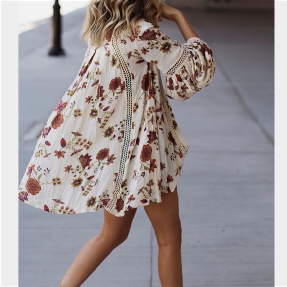 People Floral Long Sleeve Tunic Dress 